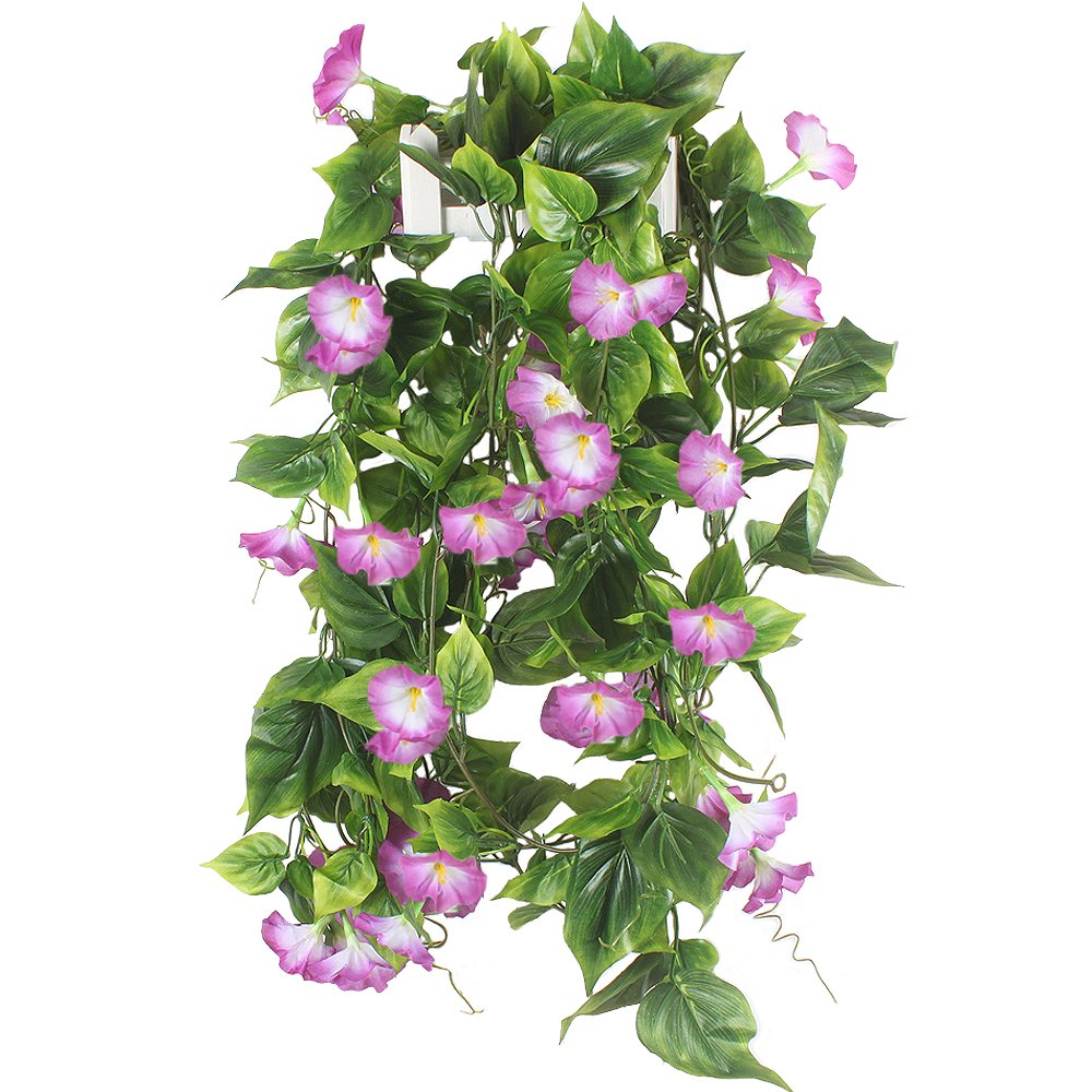GTIDEA Artificial Vines, 2pcs 15Feet Morning Glory Hanging Plants Silk Garland Fake Green Plant Home Garden Wall Fence Stairway 