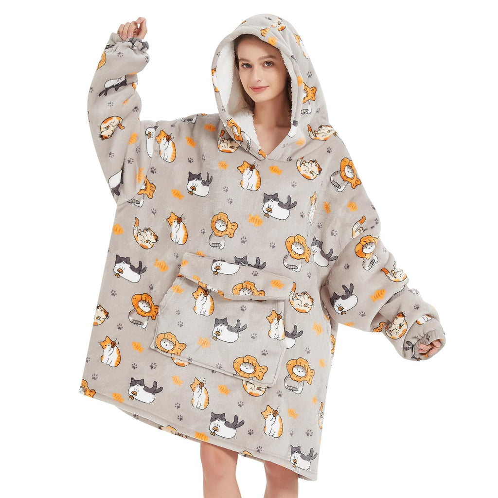 Fiosnow Cat Blanket Hoodies for Women and Men Adult Oversize Wearable Blanket Hoodies for Soft and Warm