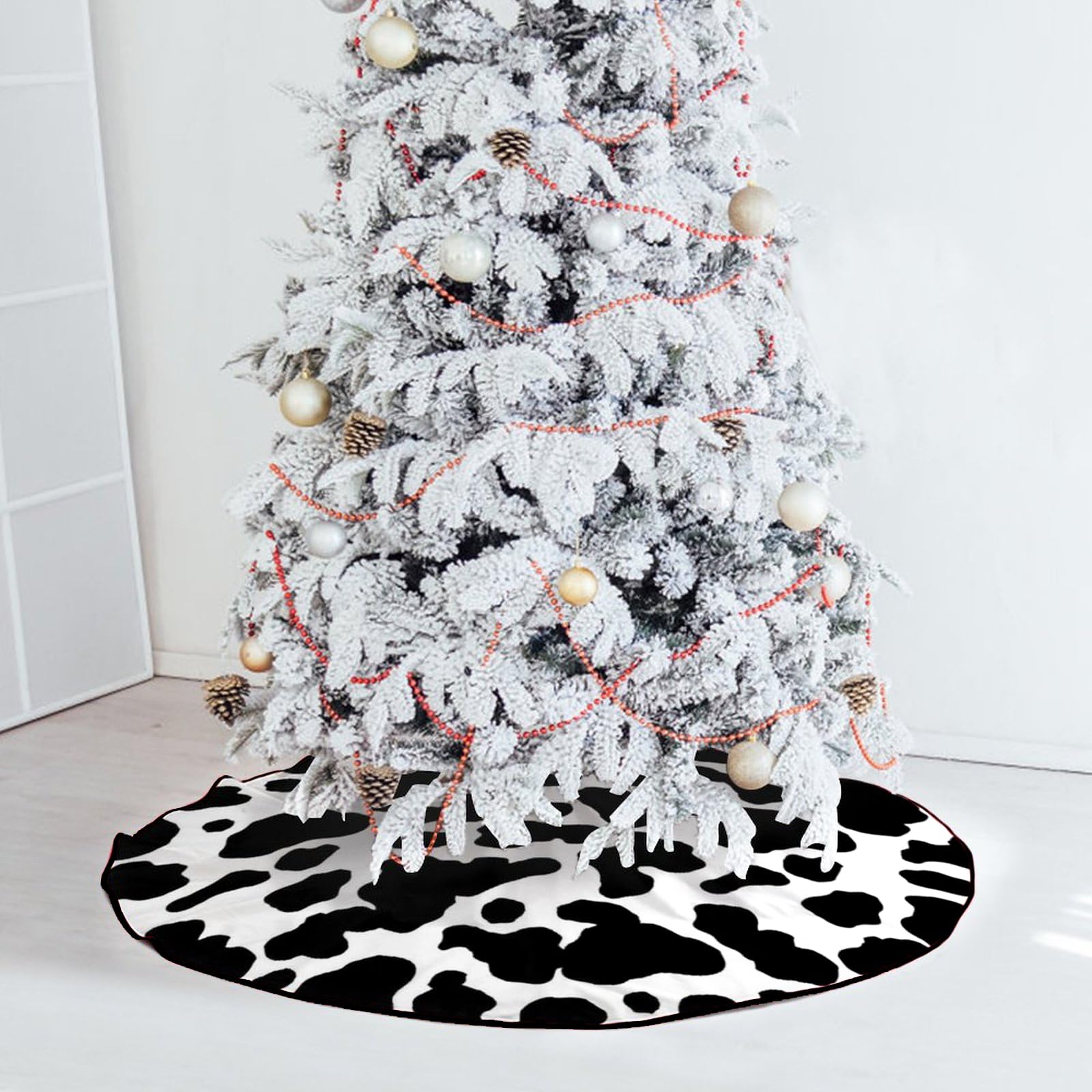 M Yescustom Cow Print Christmas Tree Skirt Dalmatian Xmas Tree Mat Black And White Farmhouse Rustic Party Home Decoration Hallow