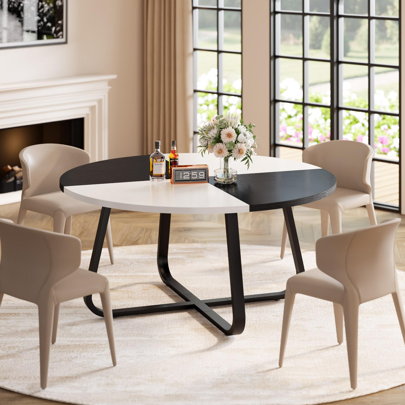 Lvb Round Dining Table For 4 To 6 People, Industrial Wood Dining Room Table,51 Inch Farmhouse Kitchen Table For Home Kitchen Liv