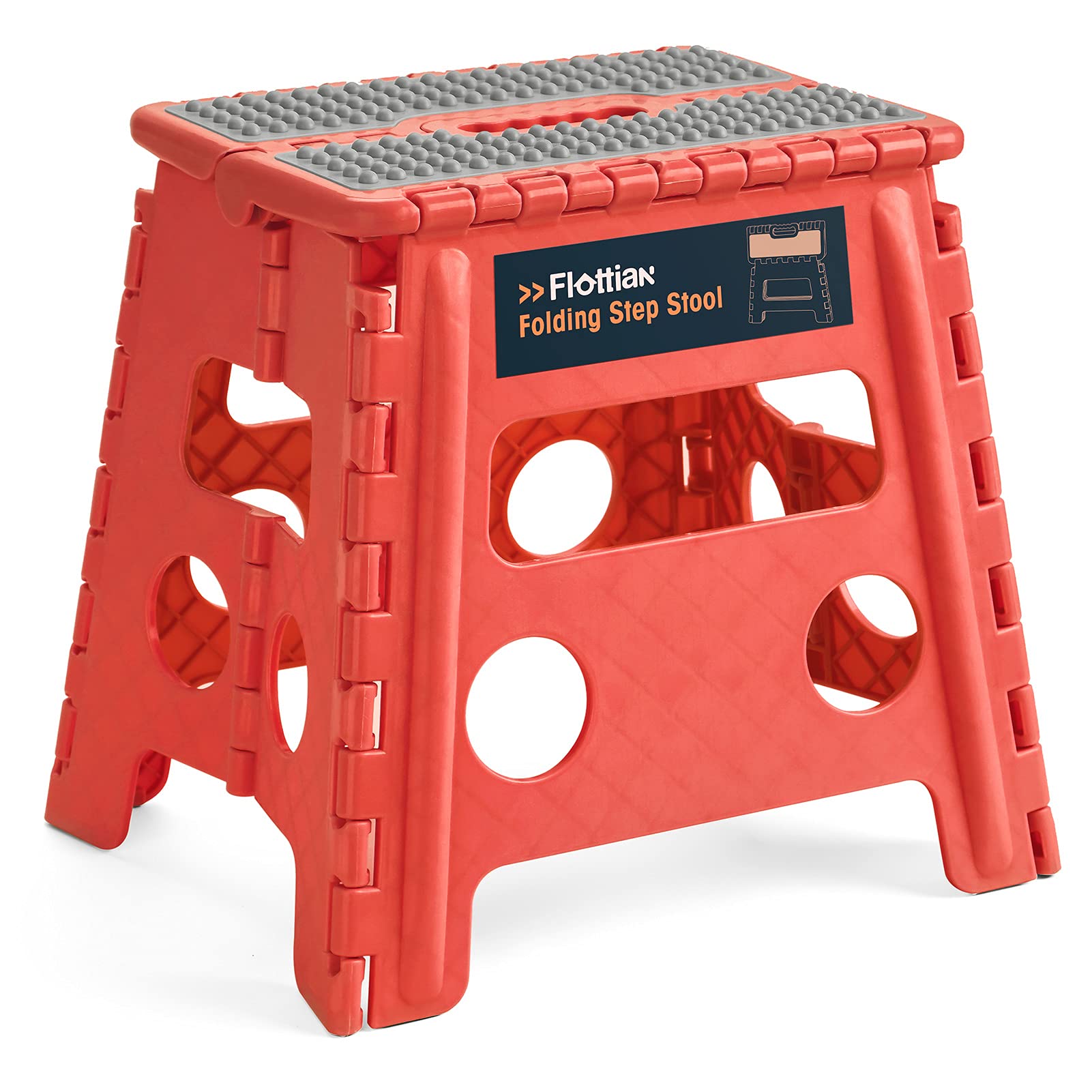 Flottian 13' Folding Step Stool For Adults And Kids Holds Up To 300 Lbs,Non-Slip Folding Stools With Handle, Compact Plastic Foldable Step Stool For Bathroom,Bedroom, Kitchen Coral,1Pc