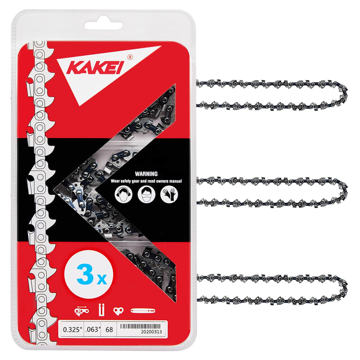 Kakei 18 Inch Chainsaw Chain .325' Pitch, 063' Gauge, 68 Drive Links Fits Stihl Ms250 Ms251 And More- 26Rs68, V68, L68 (3 Chai