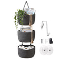 Wall Hanging Rope Baskets 3Tier Boho Organizers (Gray & Black, Large)