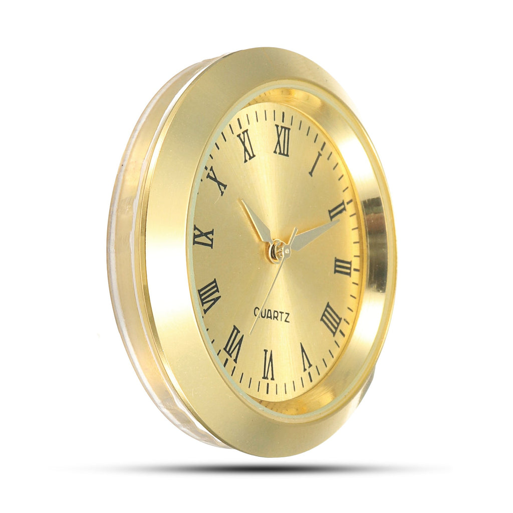 Shoppewatch Mini Clock Insert Quartz Movement Round 1 7/16'' (35Mm) Miniature Clock Fit Up Gold Tone Dial And Bezel Roman Numera