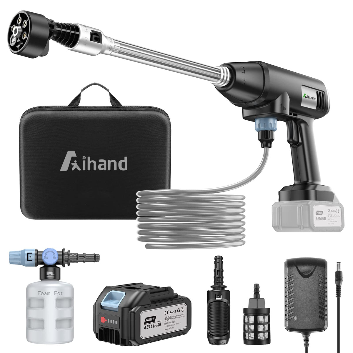 Aihand Cordless Pressure Washer, 652Psi Portable Power Cleaner With Rechargeable 4.0Ah Battery 6-In-1 Nozzle, Handheld High-Pres