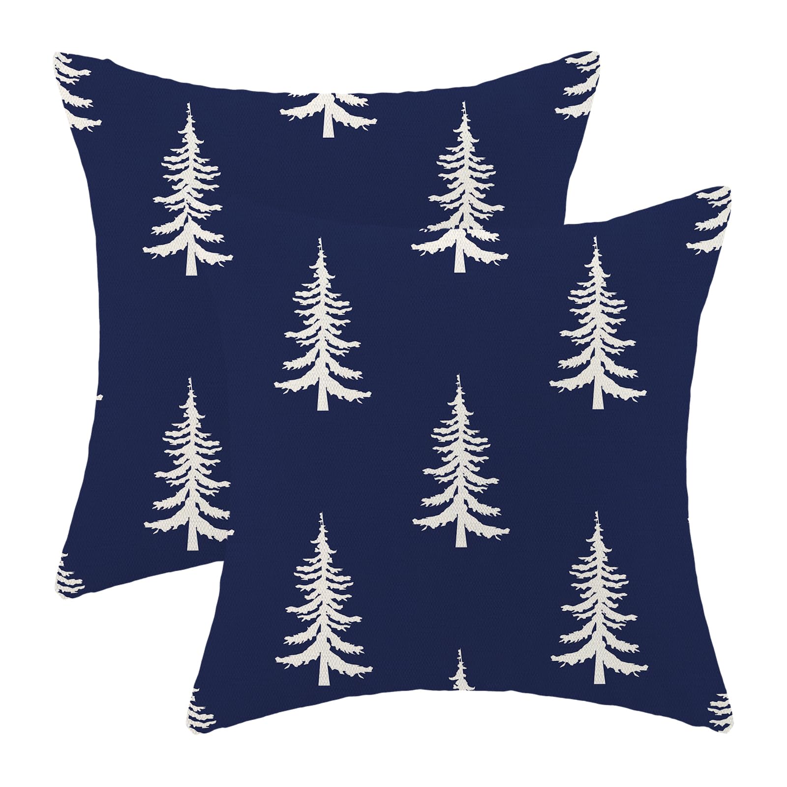 Cxmeifly Christmas Pillow Covers 18X18 Inch Set Of 2 Navy Blue Cream Christmas Tree Decor Throw Pillows Winter Xmas Holiday Outd