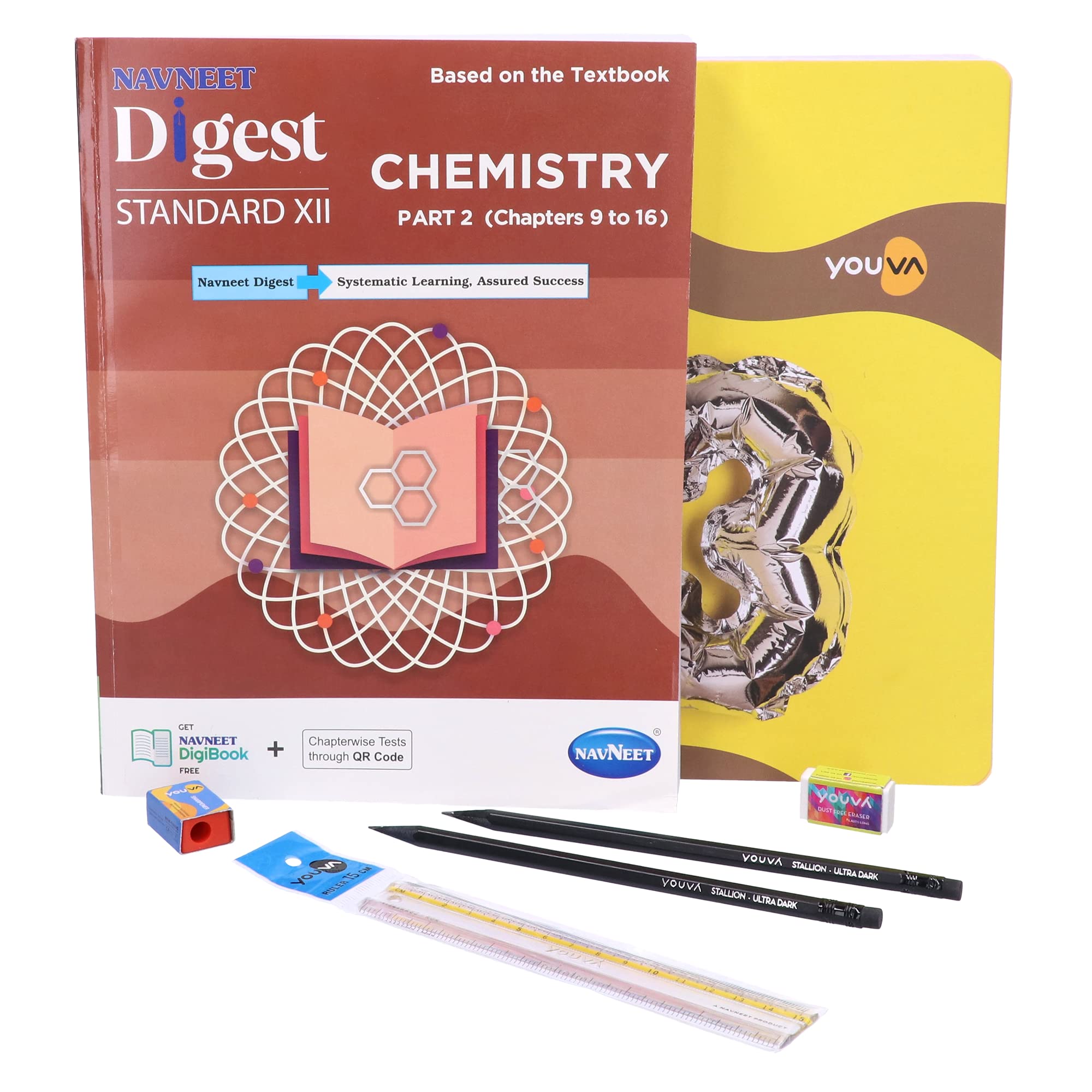 Navneet Youva Happiness Combo Chemistry Study Kit 1 Part 2 (1 Digest + 1 Three Subject Book + 2 Pencils + 1 Sharpener + 1 Eraser