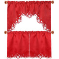 Simhomsen Embroidered Snowflakes Kitchen Window Curtain Swag and Tiers Set for Christmas and Winter (Red)