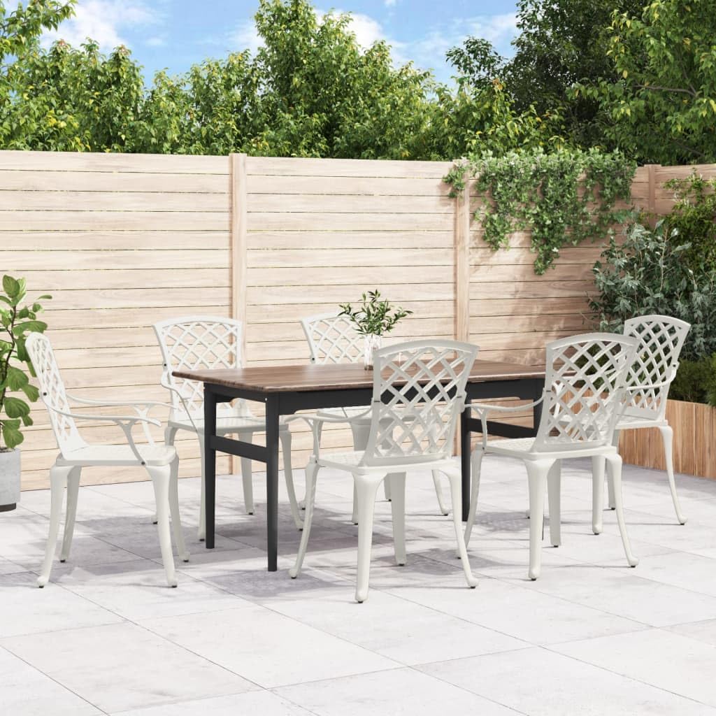 vidaXL Garden Chairs 6 pcs, Dining Chair for Patio Terrace Yard Balcony Picnic, Outdoor Chair with Armrest, Armchair, Cast Aluminium White, 3216321