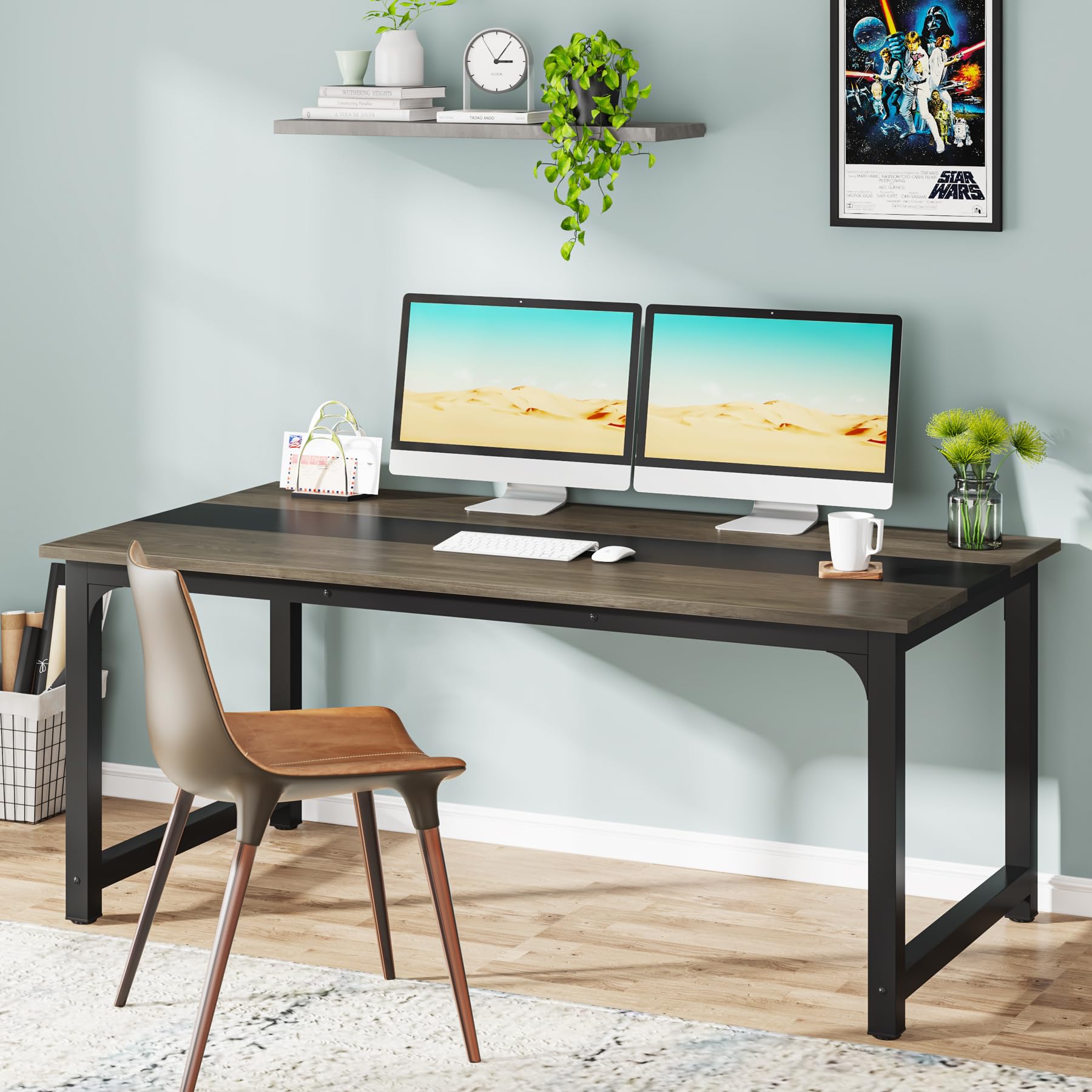 Tribesigns Modern Computer Desk, 63 X 31.5 Inch Large Office Desk Computer Table Study Writing Desk Workstation For Home Office, Grey/Black