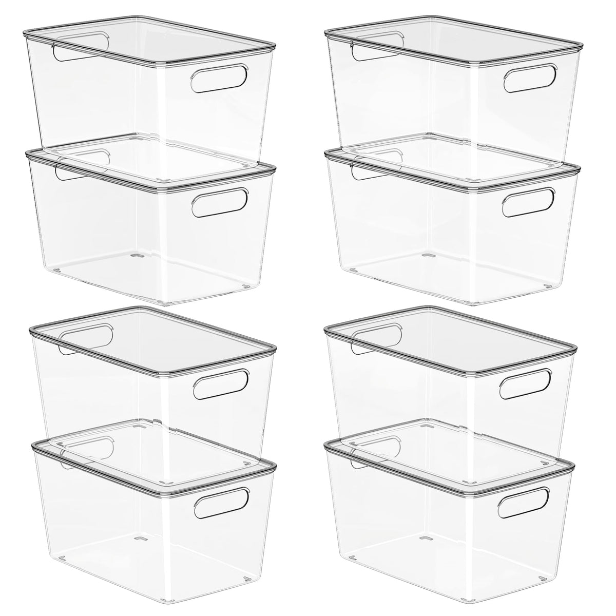 MSHOMELY 8 Pack Clear Stackable Storage Bins with Lids and Handles, XLarge