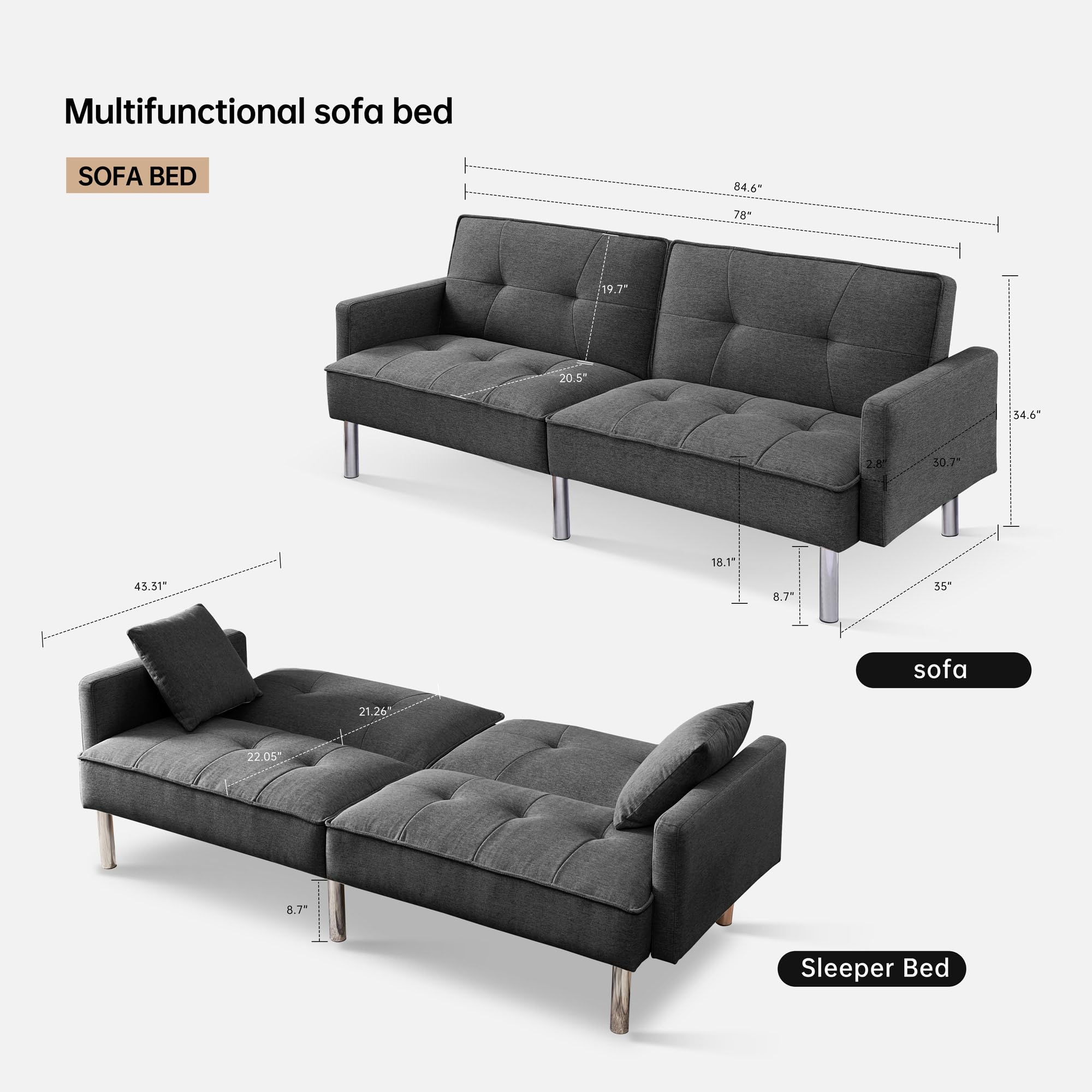American Furniture Classics Dark Grey Tufted Futon - Thumbnail 3
