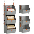 Homsorout Collapsible Hanging Closet Organizer  3 Tier Closet Shelves Storage System with Hooks, Fabric Hanging Storage Bins fo