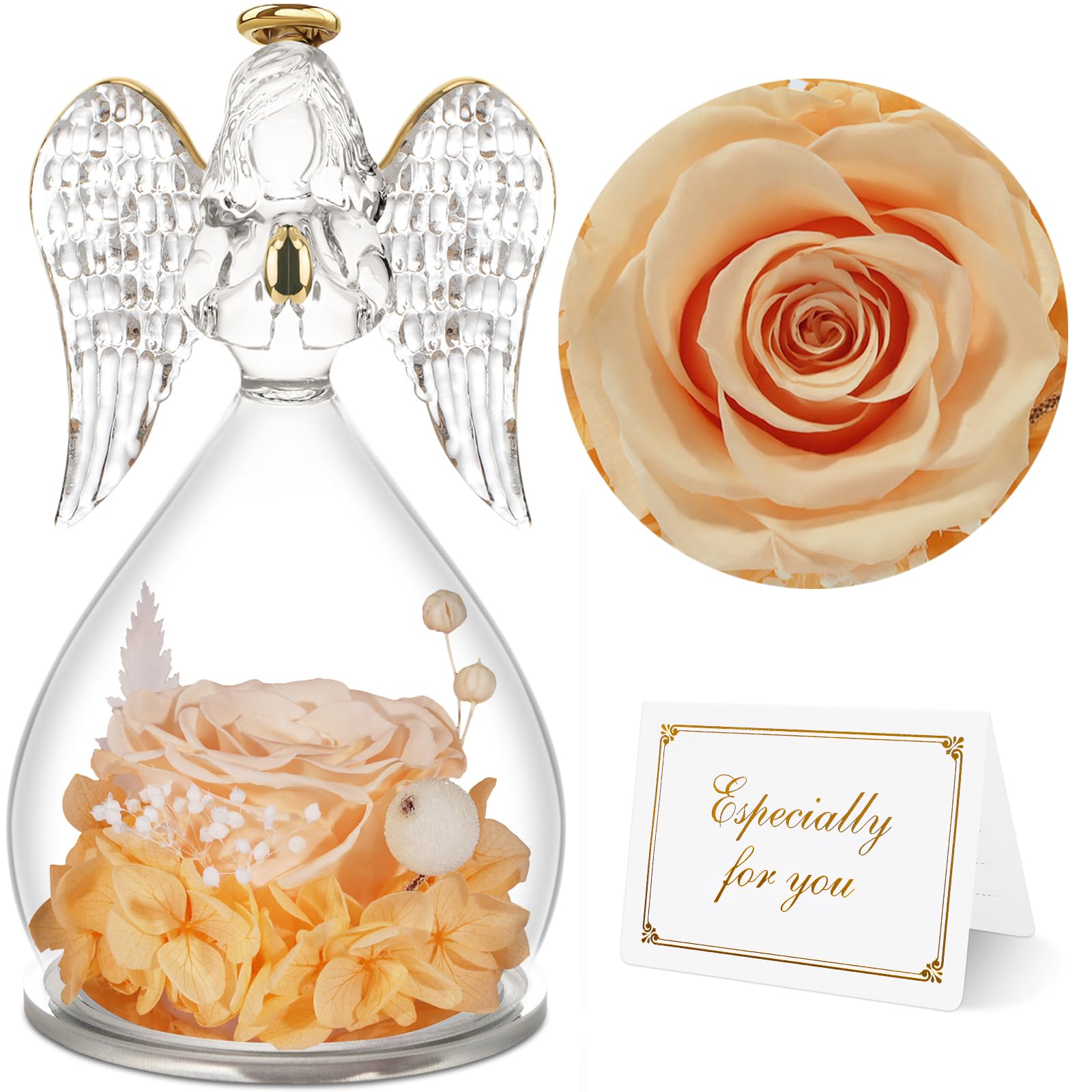 Yamonic Angel Figurine With Preserved Rose, Champagne, Gifts For Mom Grandma, Mothers Day, Christmas, Anniversary, Birthday
