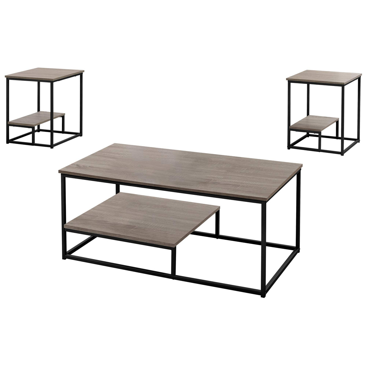 HomeRoots Dark Taupe, Black MDF, Metal Dark Taupe Black Metal Table Set - 3Pcs Set