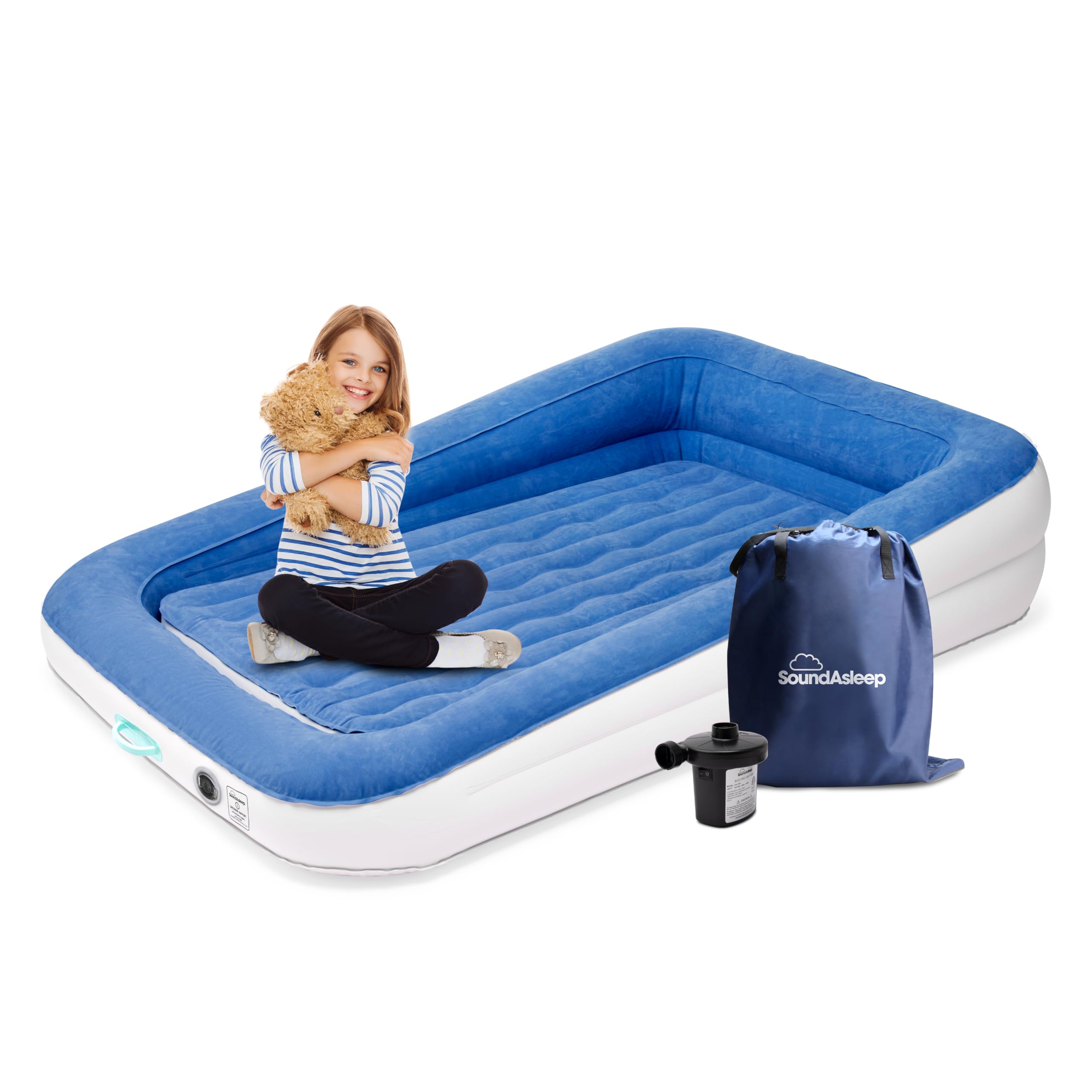 SoundAsleep Products Dream Series Kids Air Mattress Includes High Speed External Pump - Extra Tall Safety Bumpers - Portable, To