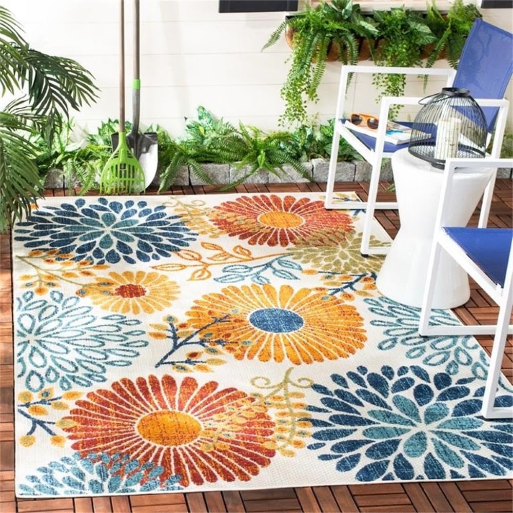 Safavieh Cabana Collection Area Rug - 8' X 10', Creme & Red, Floral Design, Non-Shedding & Easy Care, Indoor/Outdoor & Washable-Ideal For Patio, Backyard, Mudroom (Cbn832A)