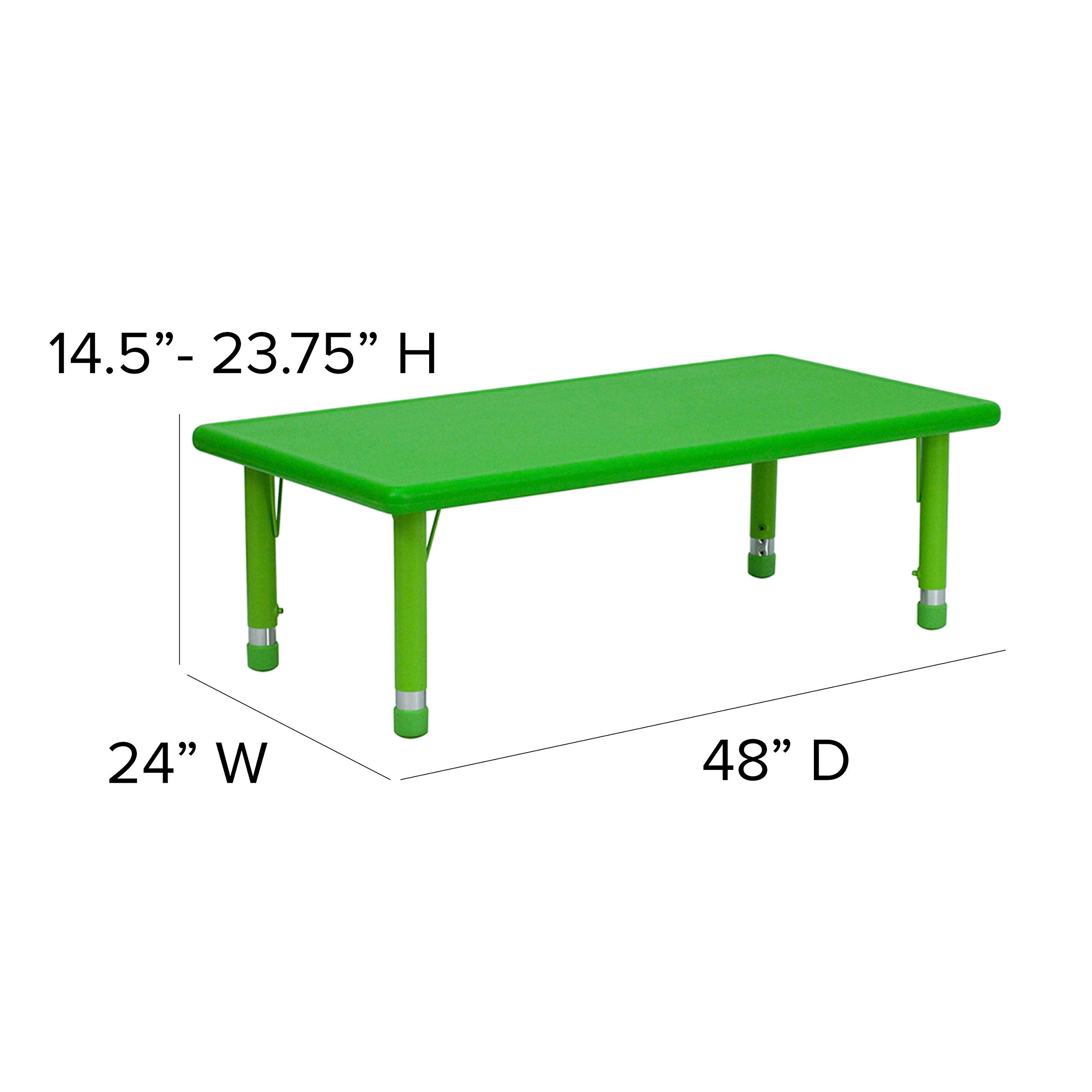 Flash Furniture Rectangular Activity Table Set, 24'W X 48'D X 14.50' - 23.75'H, Green