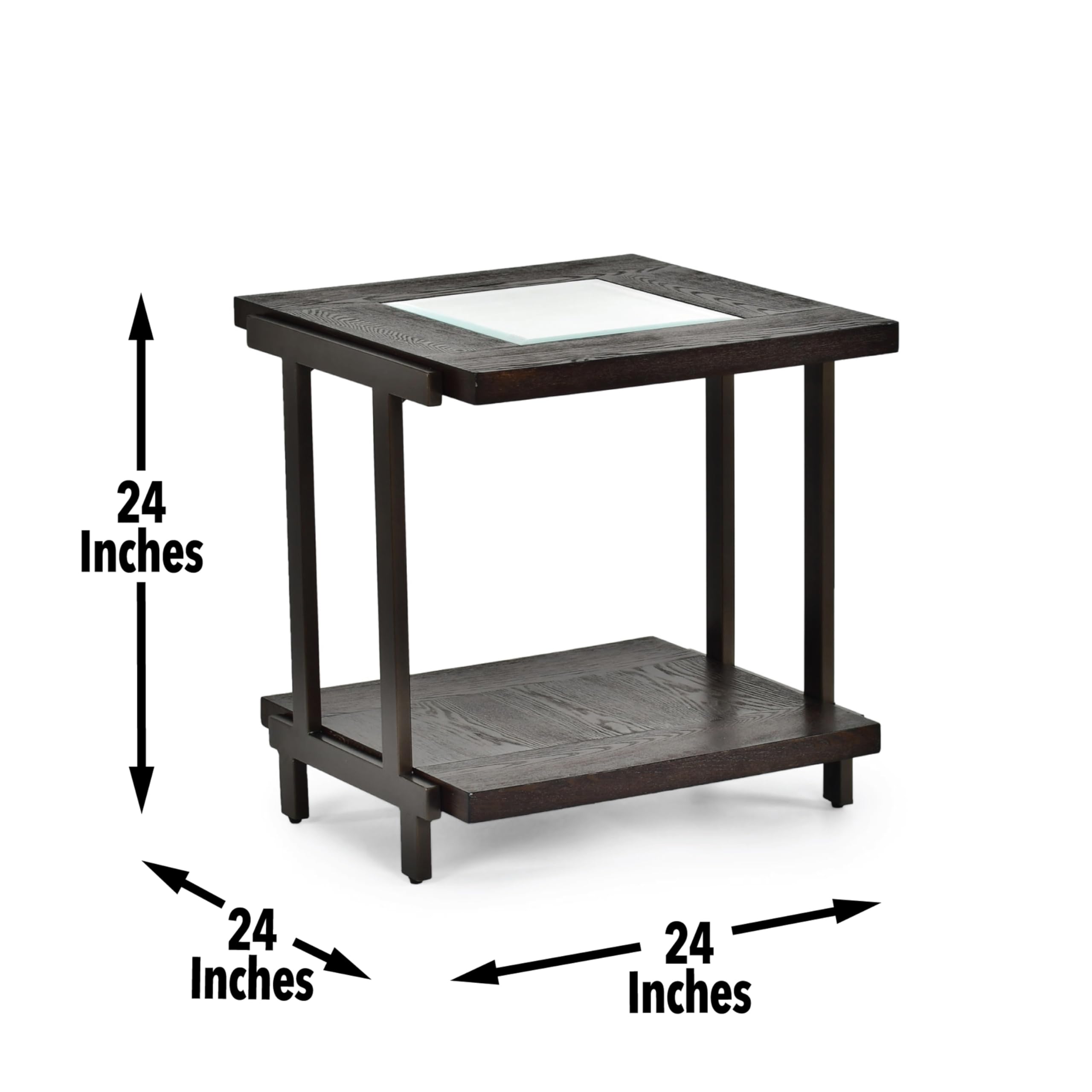 Steve Silver Furniture Terrell End Table, Rustic Industrial Design, Tempered Glass, Wood Top, Iron Frame, Smoky Brown Finish, for Living Room, Home Office, 24&quot; L x 24&quot; W x 24&quot; H, Brown