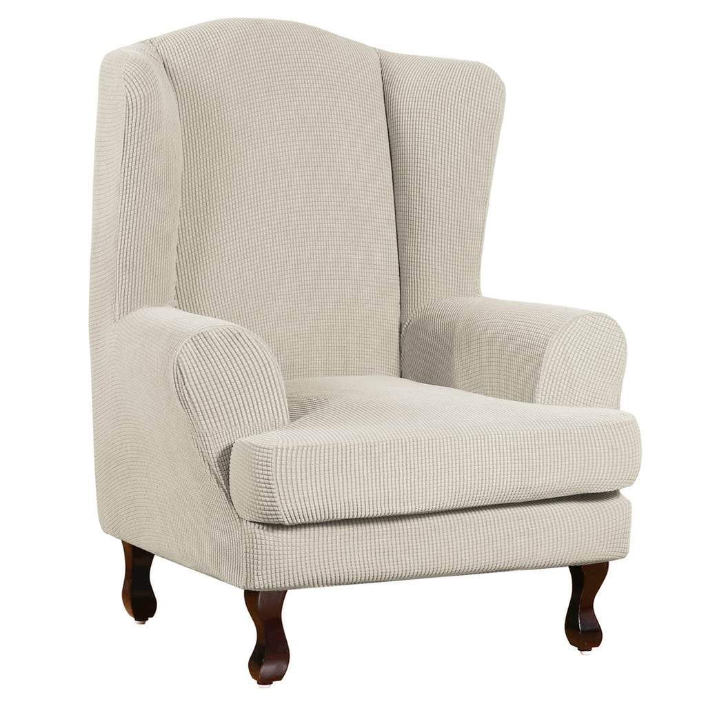Turquoize Wingback Chair Covers 2 Piece Wing Chair Slipcover Stretch Slipcovers For Wingback Chairs Wing Chair Cover Spandex Jacquard Fabric With Elastic Bottom Non-Slip Furniture Cover, Island Fossi