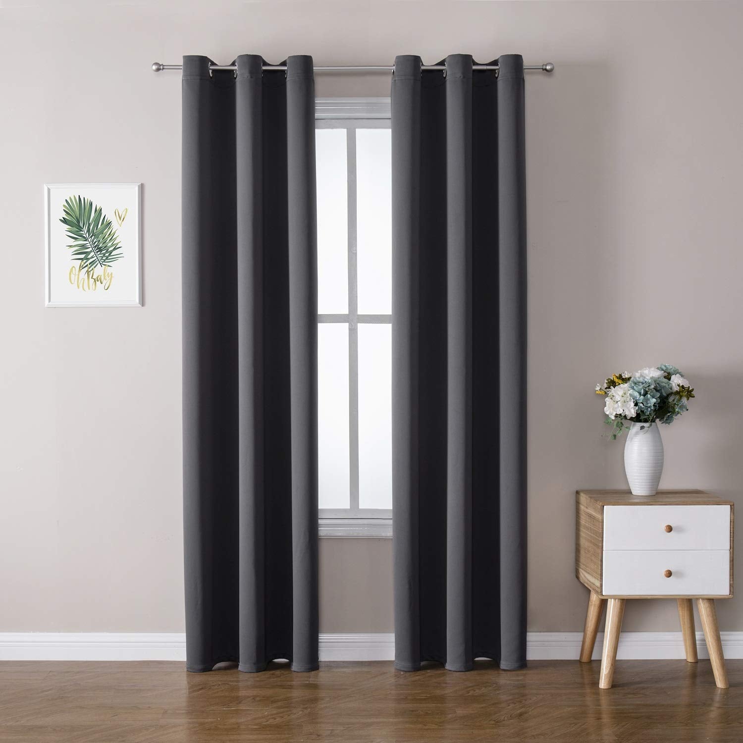 ChrisDowa Grommet Blackout Curtains for Bedroom and Living Room - 2 Panels Set Thermal Insulated Room Darkening Curtains (Dark G