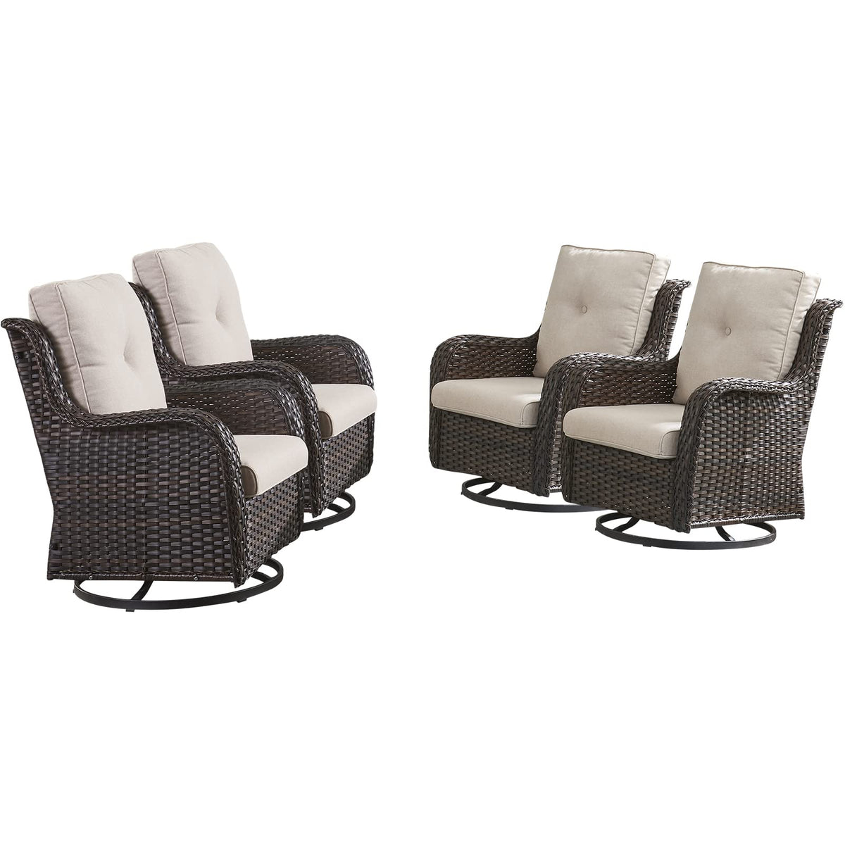 Hummuh Outdoor Swivel Rocker Wicker Patio Chairs High Back Pe Rattan Glider Chairs 4Pcs Patio Furniture Set(Brown,Beige)