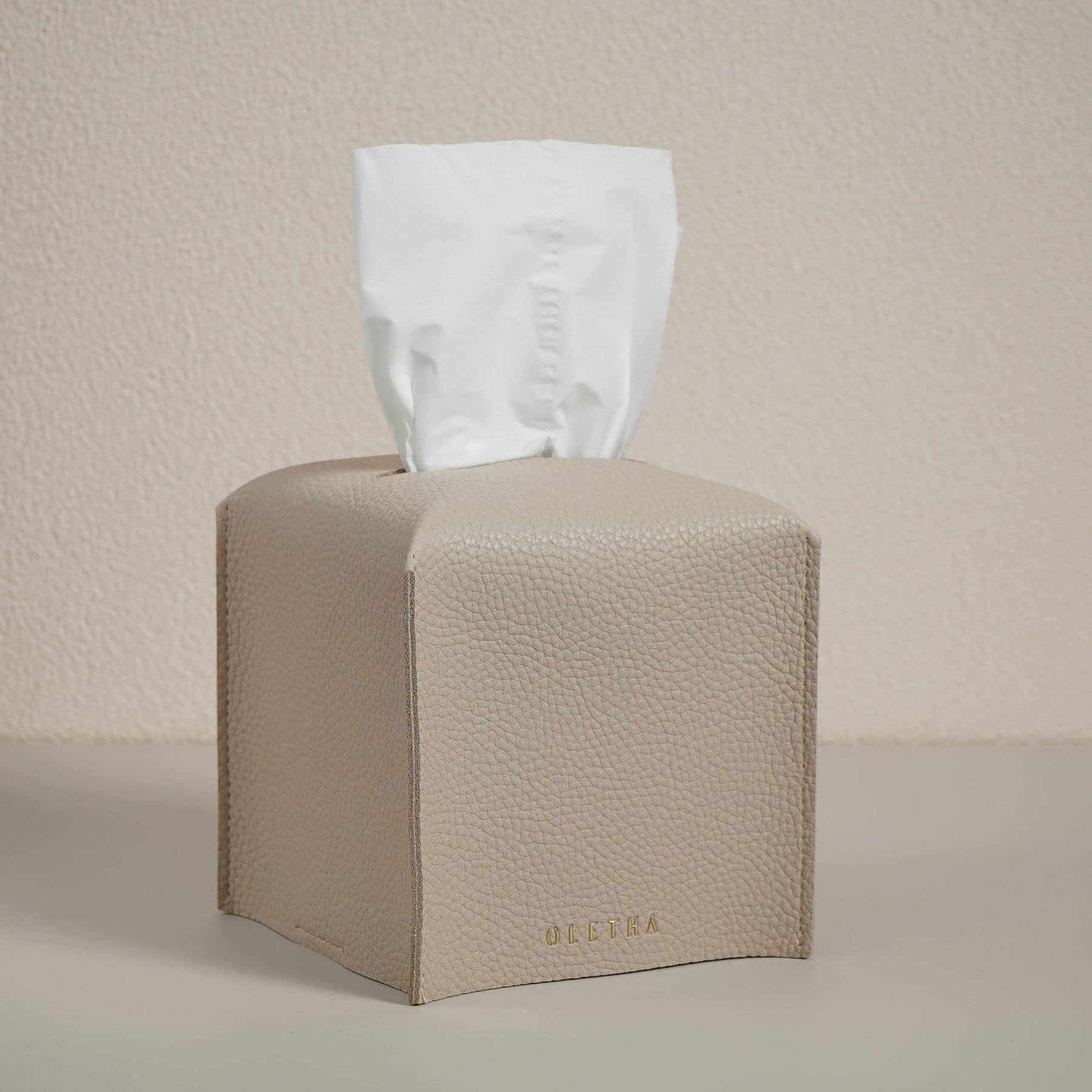 OLETHA Square Tissue Box Cover, Set of 2 - Aesthetic Tissues Cube Boxes Holder - Desk Decor for Room, Home & Office - Light Taup