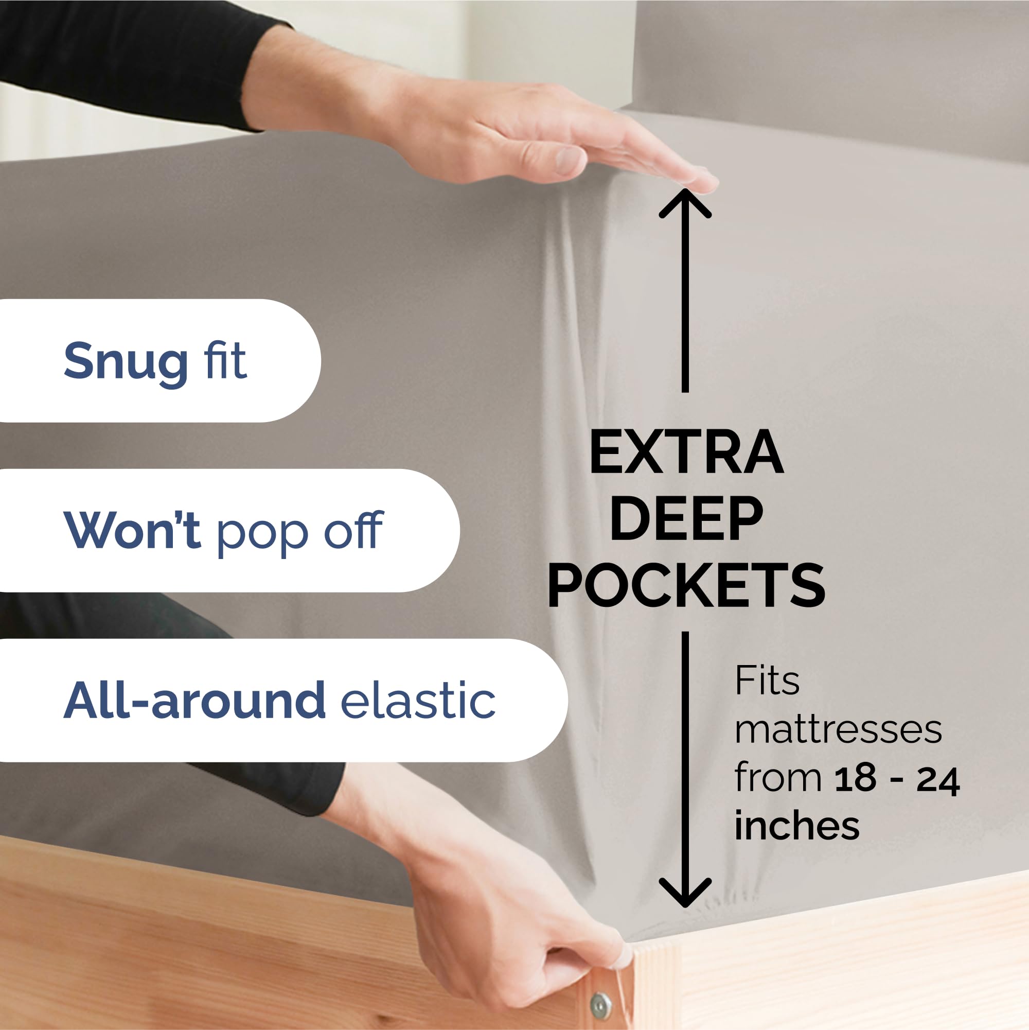 Extra Deep Pocket Cal King Sheets - 4 Piece Breathable & Cooling Bed Sheets - Hotel Luxury Sheet Set - Soft, Wrinkle Free & Comfy - Easily Fits Extra Deep Mattresses - Deep Pocket Light Grey Sheets