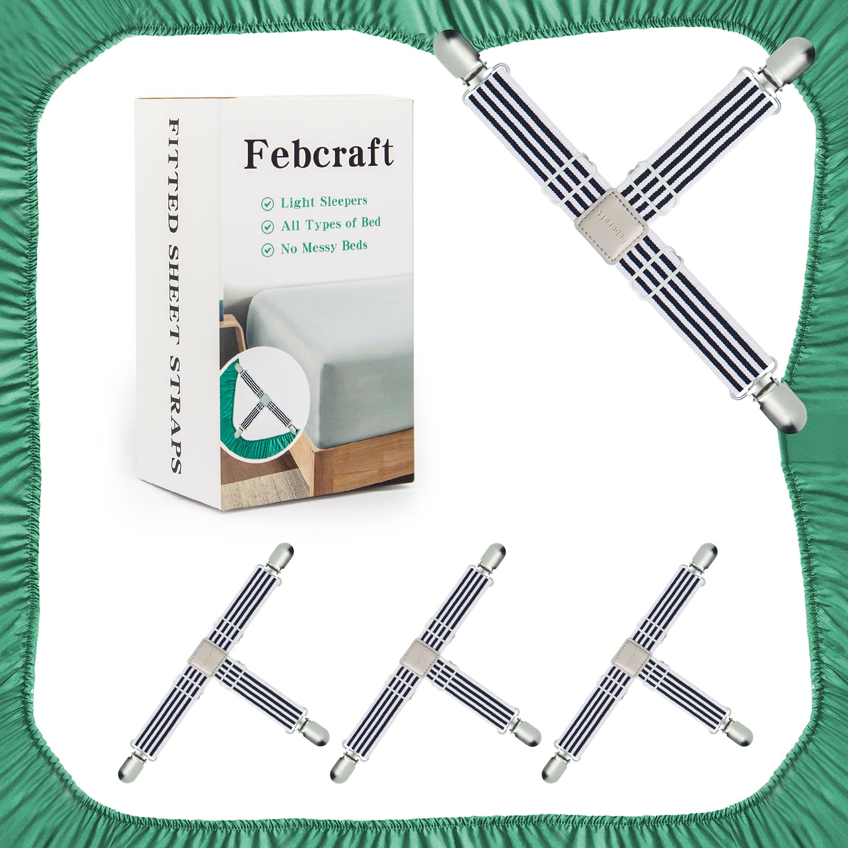 Febcraft Fitted Sheet Straps,4 Pcs Adjustable Bed Sheet Straps With Sewing Leather Quiet And Non Slip Bed Sheet Clips,Elastic Sh