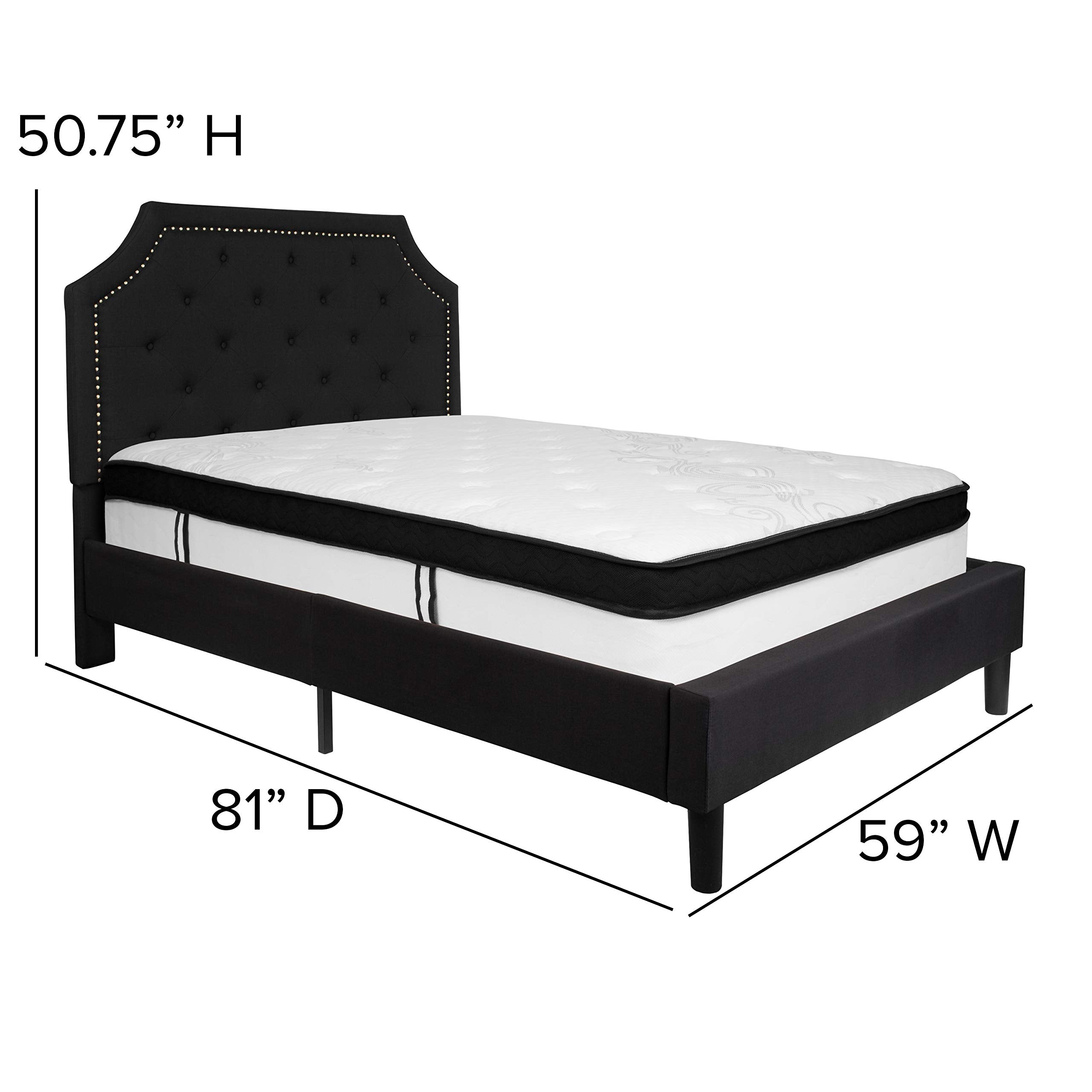 Flash Furniture Brighton Full Size Tufted Upholstered Platform Bed In Black Fabric With Memory Foam Mattress