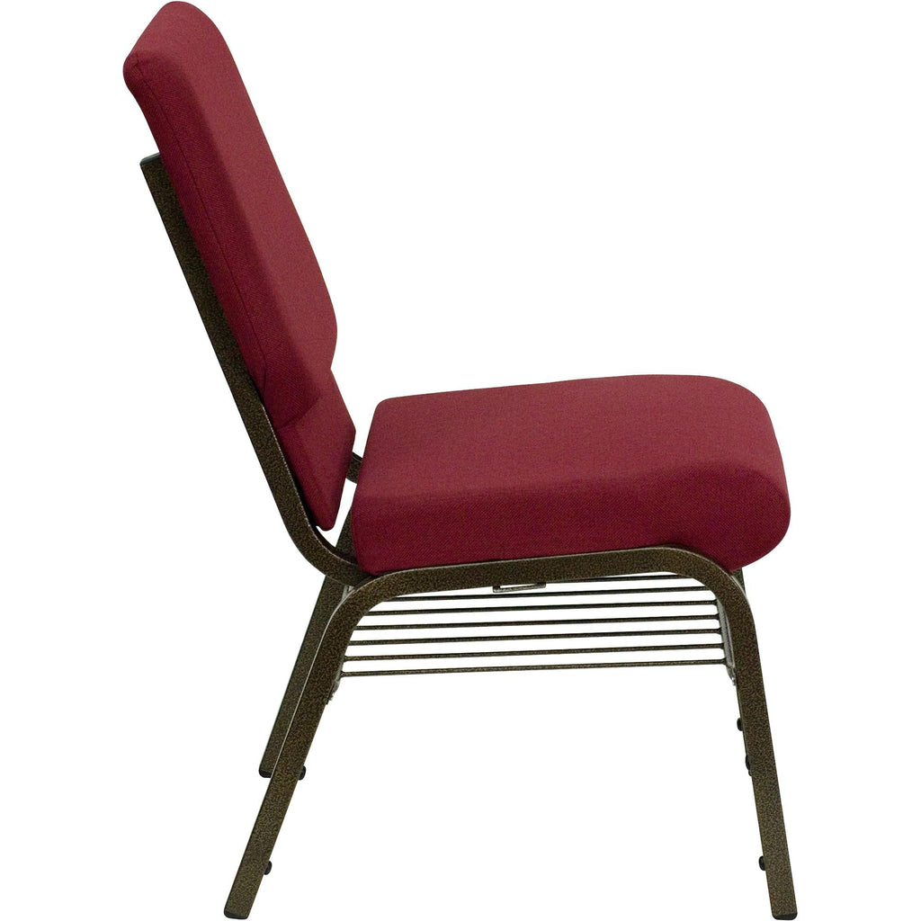 Flash Furniture Hercules Series 18.5''W Church Chair In Burgundy Fabric With Book Rack - Gold Vein Frame