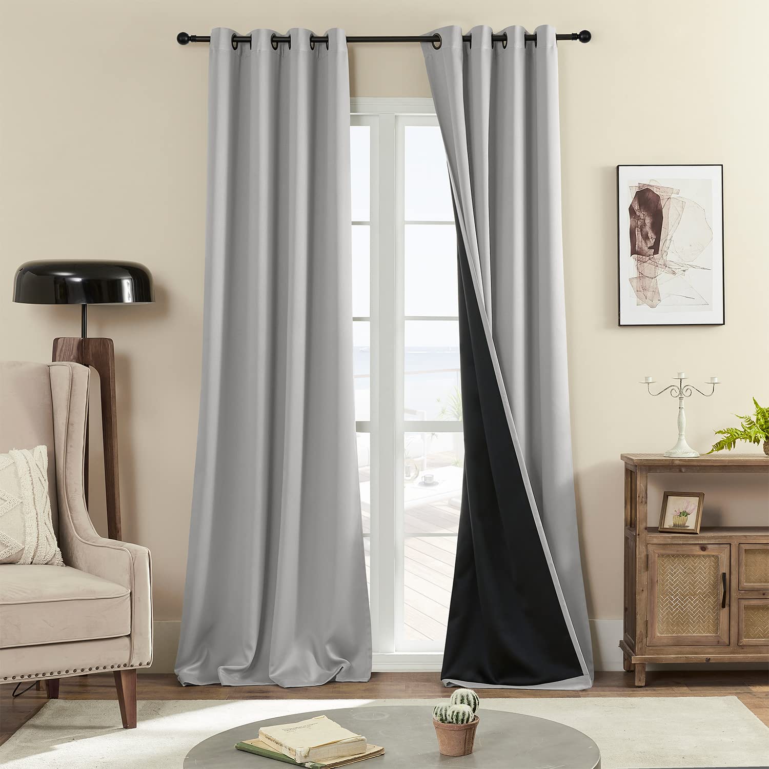 Rutterllow 100% Blackout 330 Gsm Curtains, Full Shade Long Complete Drapes For Living Room, Thermal Insulated Bedroom Window Tre