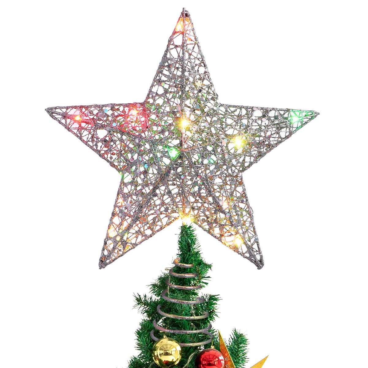 STOBOK Christmas Tree Topper,Christmas Decorations Colorful Lighted Xmas Tree Star for Christmas Tree Ornament Party Decoration(