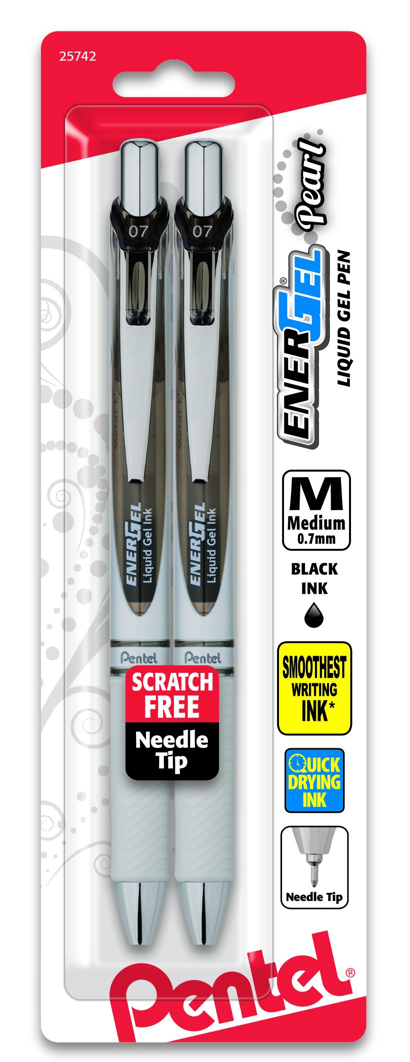 Pentel Energel Pearl Rtx Retractable Gel Pen, 0.7Mm Needle Tip, 2 Pack, Black Ink (Bln77Wbp2A)