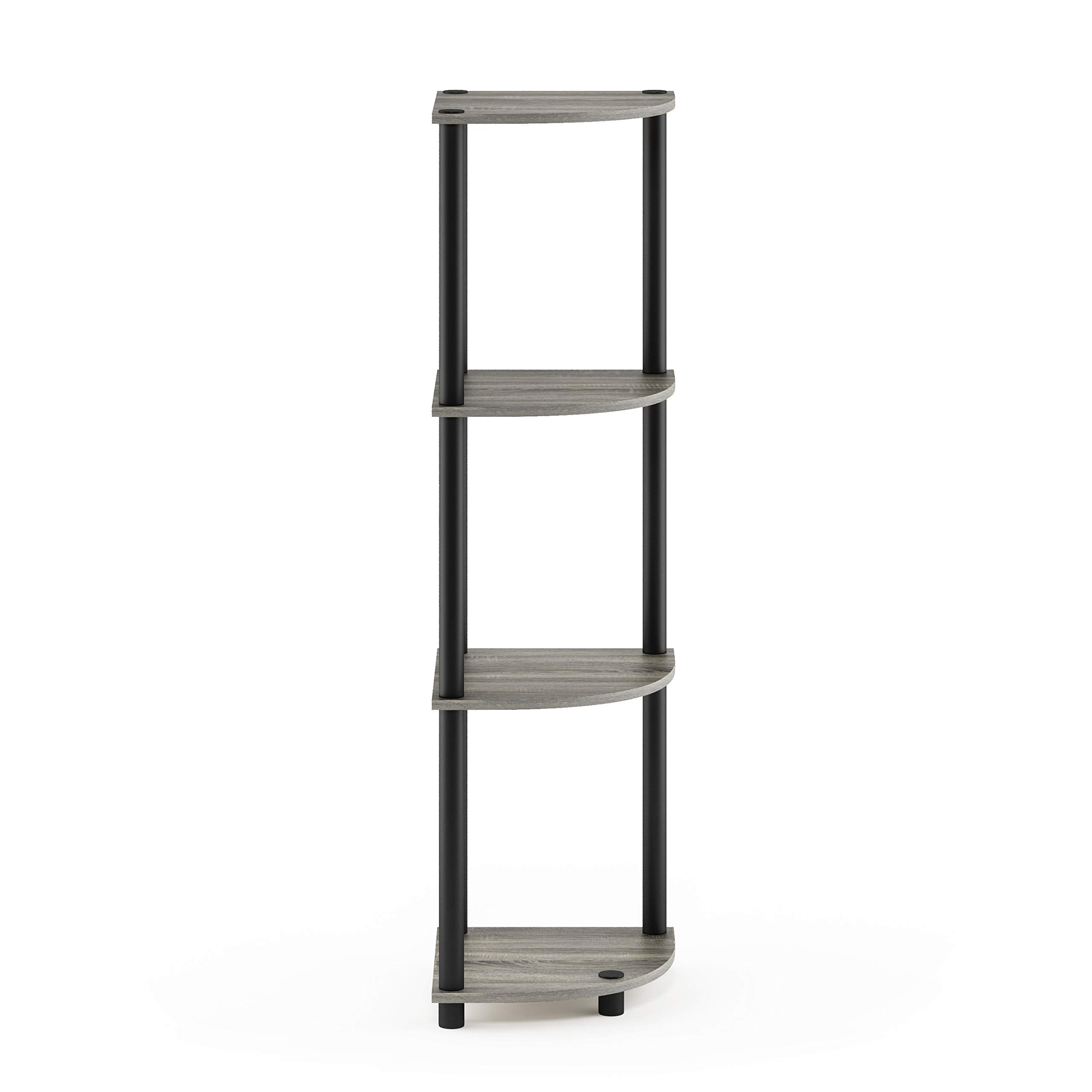 Furinno Turn-N-Tube 4-Tier Corner Display Rack Multipurpose Shelving Unit, French Oak Grey/Black