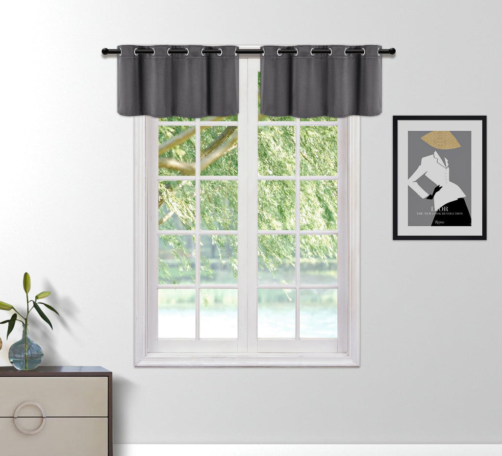 Pi Blackout Valance Curtains,Grommet Short Decoration Coffee Curtain Glossy Textured Window Curtain For Kitchen/Cupboard 1 Panel (Dark Grey,W52Xl18)