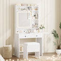 IRONCK Vanity Desk with Mirror and LED Lights, Jewelry Cabinet, Makeup Dressing Table Set with Drawers, Storage Shelves, for Bed