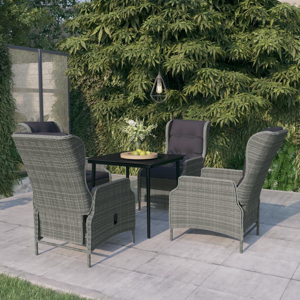 vidaXL Outdoor Dining Set - 5 Piece Patio Furniture with Adjustable Rattan Chairs, Thick Cushions and Glass Tabletop - Perfect for Gardens & Patios - Light Gray