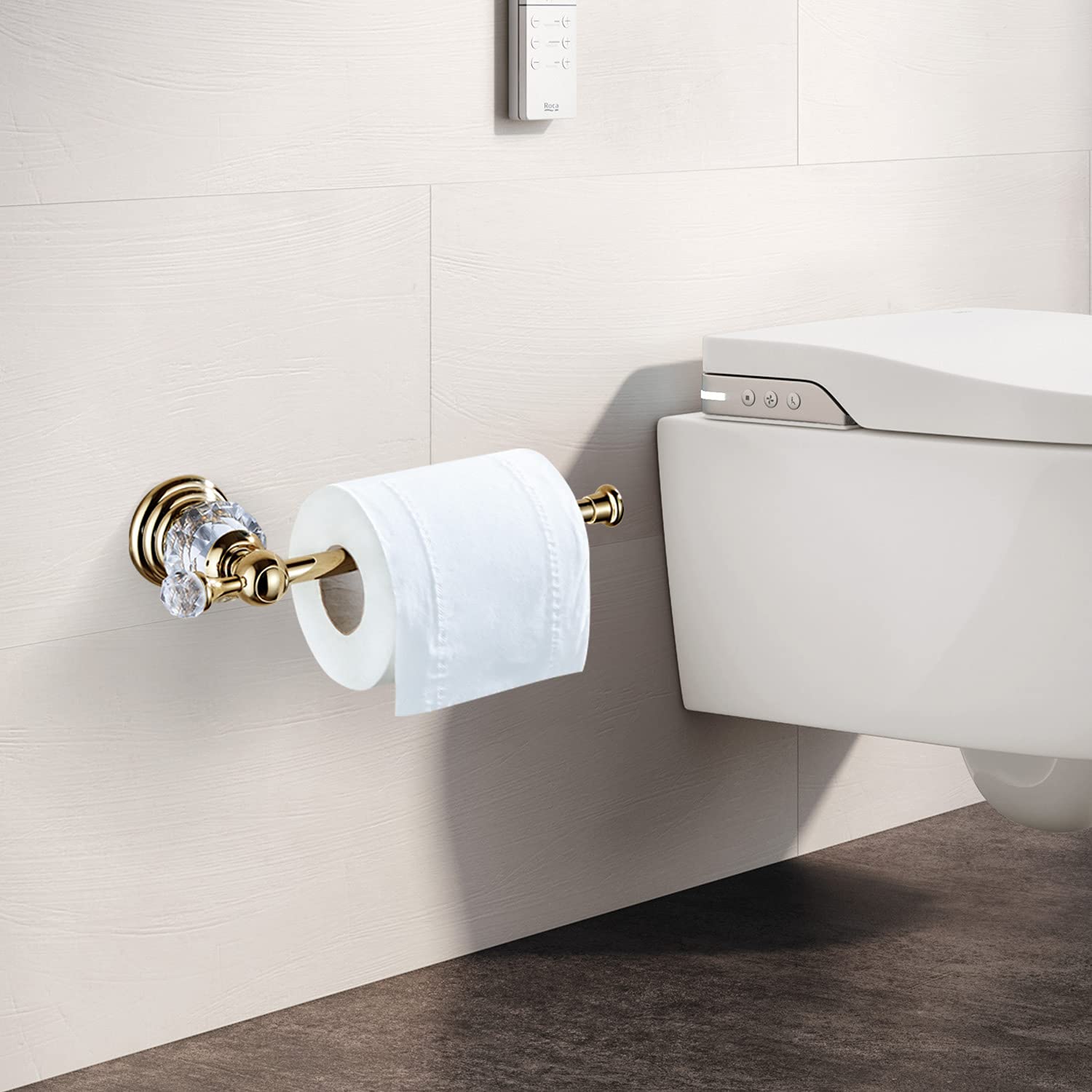 BATHSIR Crystal Toilet Paper Holder Gold Zinc Alloy Wall Mounted Bathroom Accessory