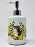Caroline's Treasures CK2951SOAP Red Tan Dachshund in Sunflowers Ceramic Soap Dispenser Hand Soap Dispenser Pump Bottles for Bath