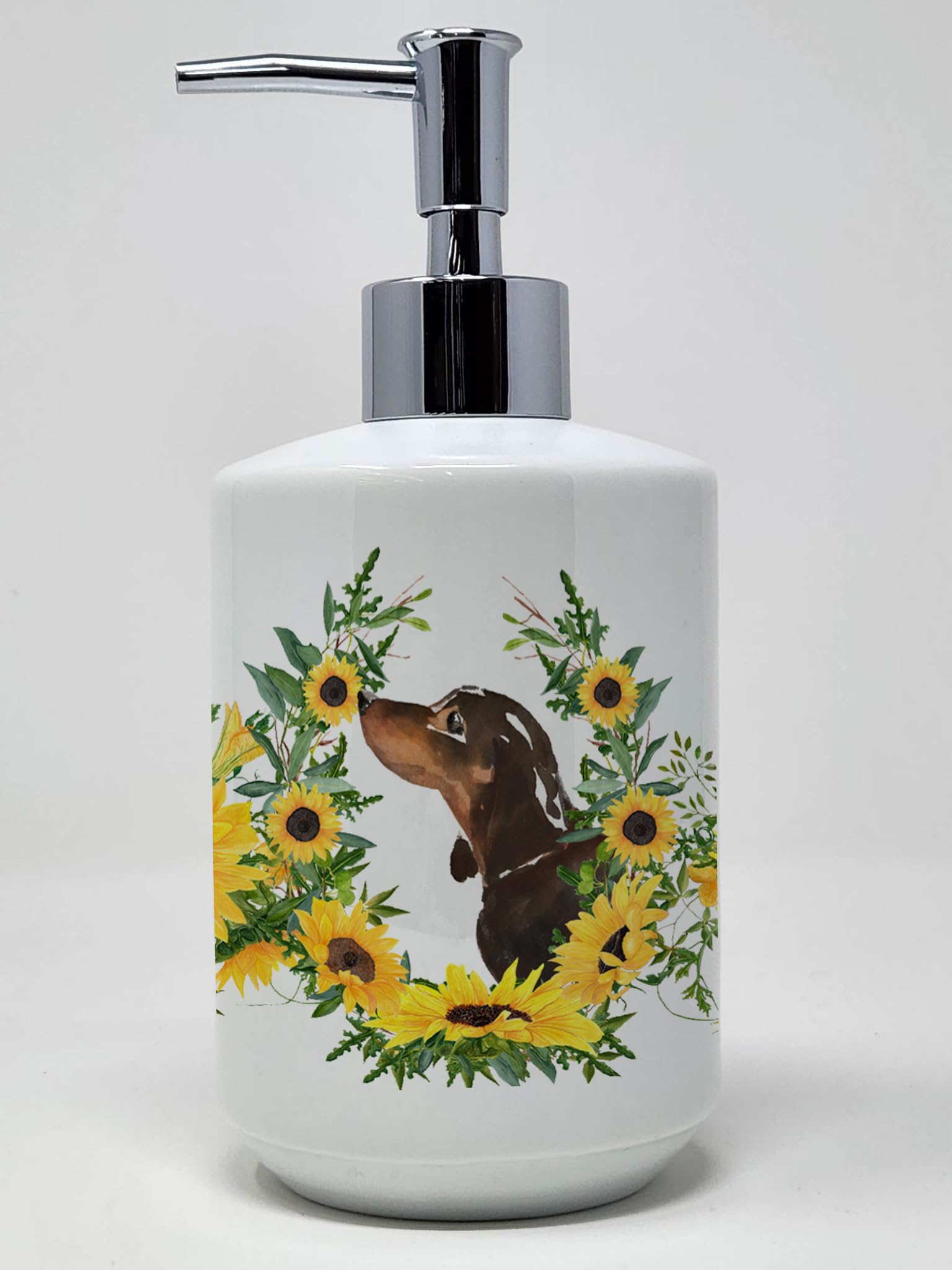 Caroline's Treasures CK2951SOAP Red Tan Dachshund in Sunflowers Ceramic Soap Dispenser Hand Soap Dispenser Pump Bottles for Bath