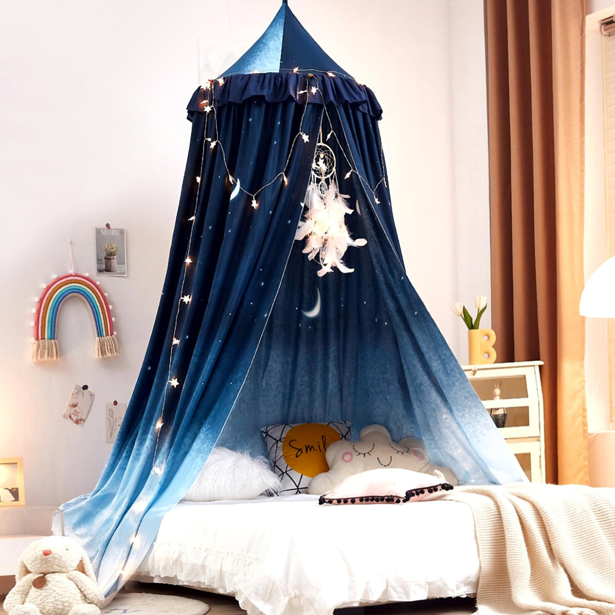 Kertnic Decor Canopy For Kids Bed, Soft Smooth Playing Tent Canopy Girls Room Decoration Princess Castle, Dreamy Mosquito Net Be