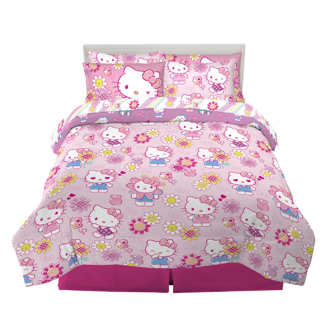 Franco Hello Kitty Kids Bedding Super Soft Comforter And Sheet Set With Sham, 7 Piece Queen Size, (Officially Licensed Product)
