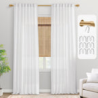 PANELSBURG Extra Long White Curtains 108 Inches Long for Living Room,Back Tab Pleated Rustic Farmhouse Non See Through Curtains 