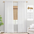 PANELSBURG White Linen Curtains 102 Inches Long for Living Room,Back Tab Pleated Cotton Linen Blend Light Filtering Curtains Dra
