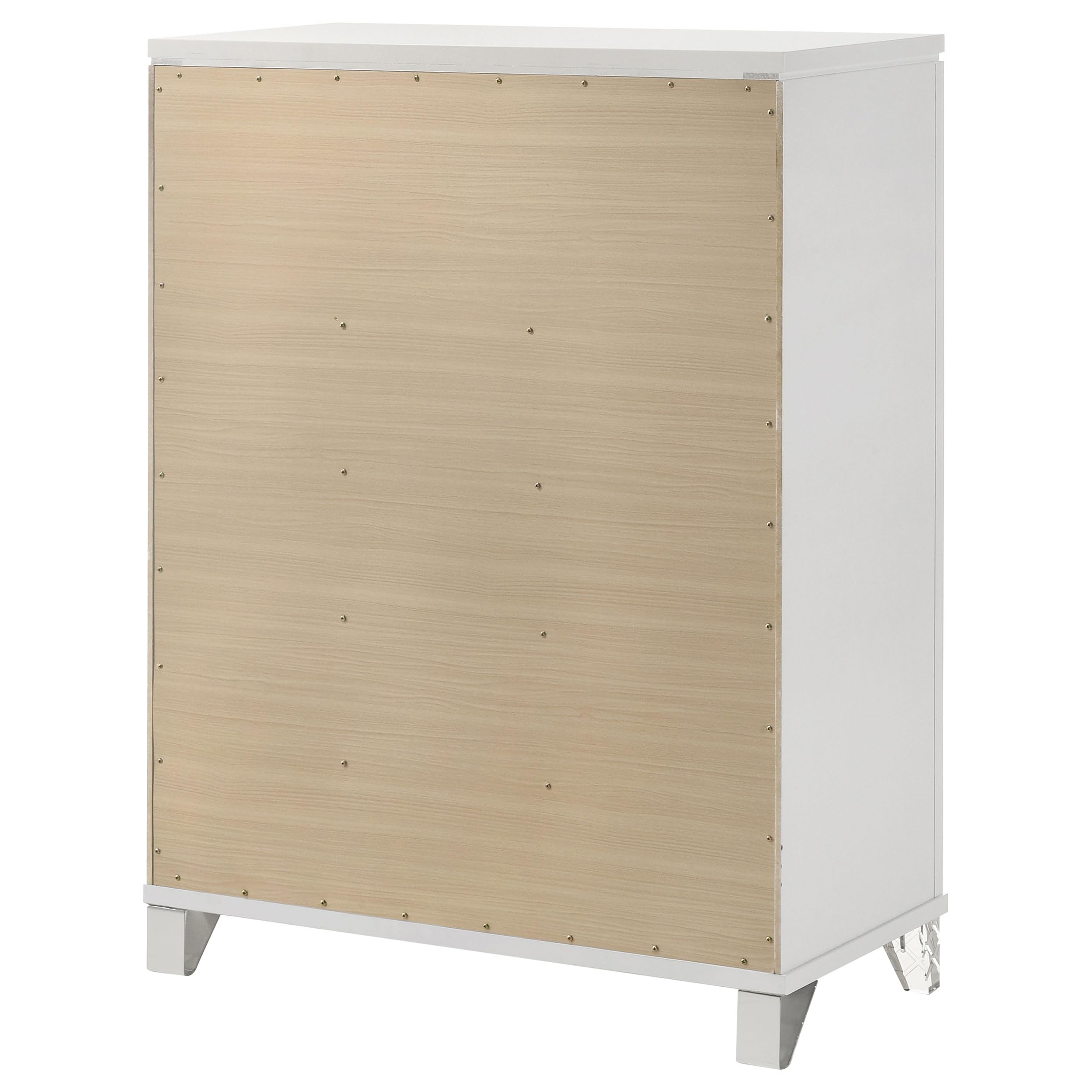 Coaster Home Furnishings Marmore Contemporary Wood 5-Drawer Bedroom Chest of Drawers Chiffonier Clothing Storage Cabinet Bedroom Armoire Tall Dresser Organizer Unit White 224965