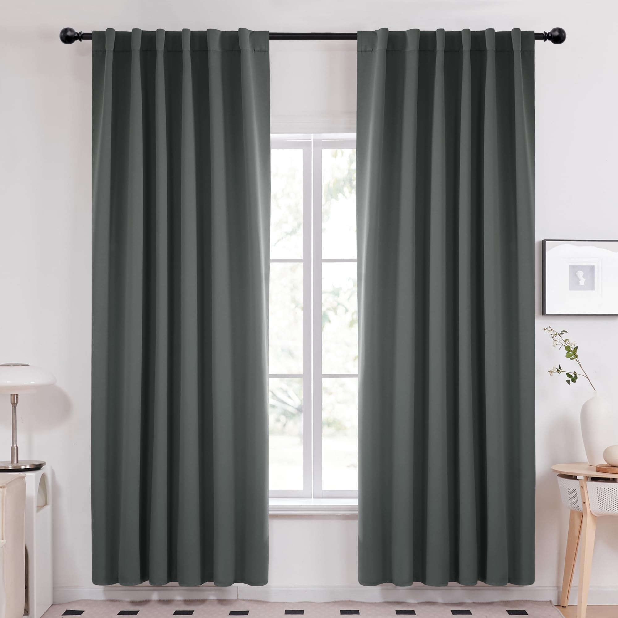 Deconovo Long Blackout Patio Door Curtains Back Tab And Rod Pocket Thermal Insulated Room Darkening Curtains For Window 52Wx108L
