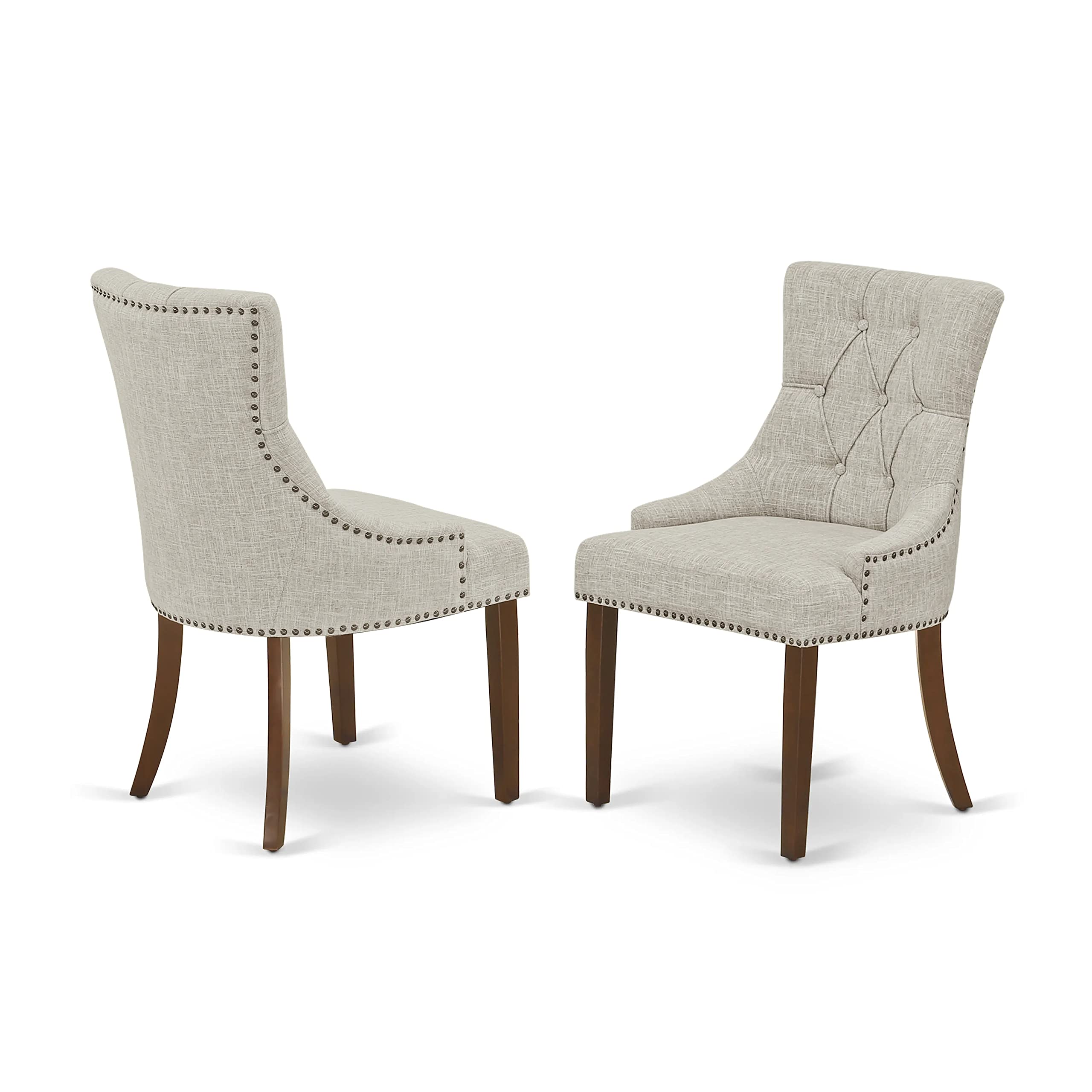 East West Furniture Dufr5-Mah-05 5-Pc Wooden Dining Table Set - Parson Dining Chairs With Doeskin Linen Fabric Seat And Button-Tufted Back - A Rectangular Dining Room Table (Mahogany Finish)