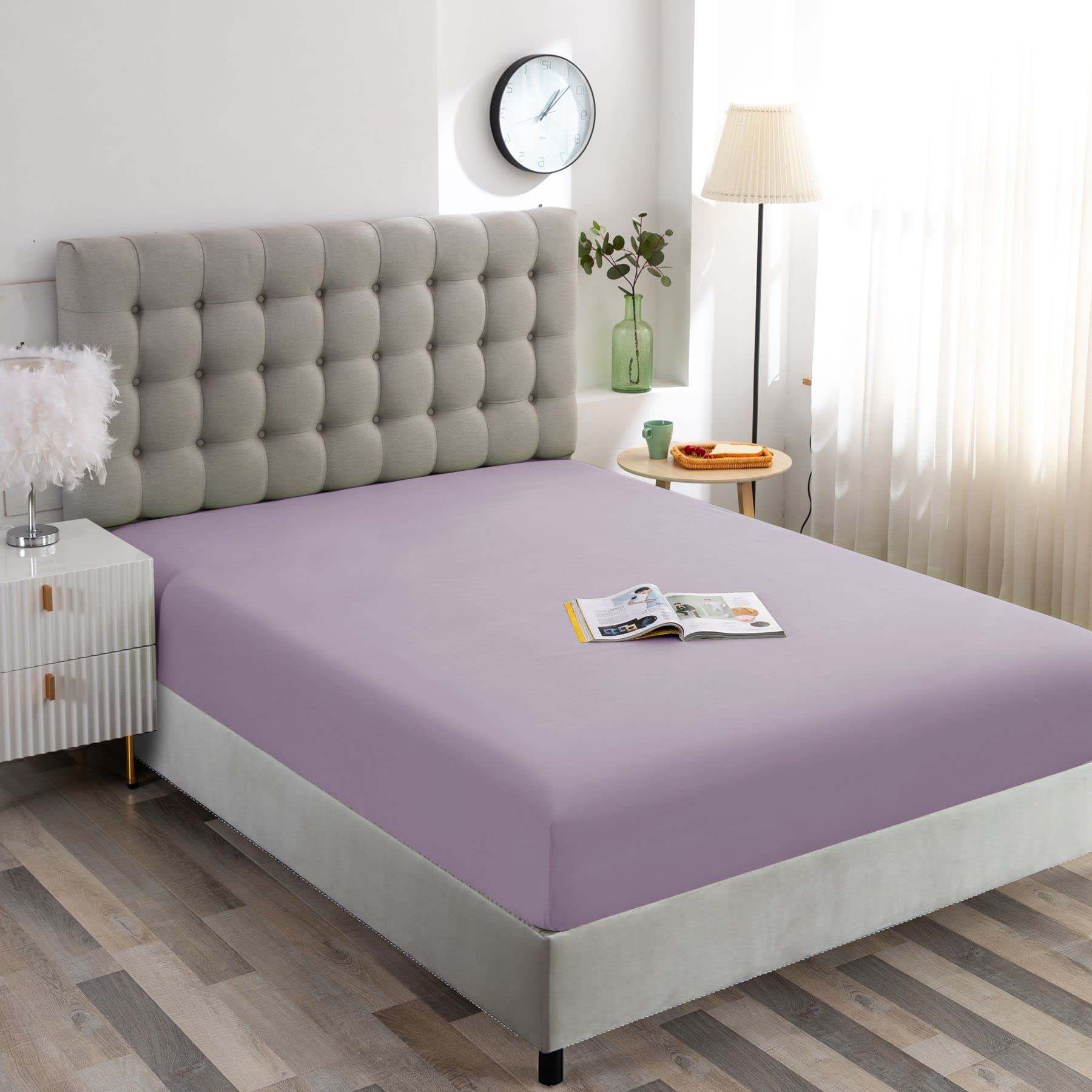 Ghooss Fitted Sheet Lavender-Full Size Fitted Sheet Only-Fitted Deep Pocket Sheet-Soft Wrinkle Free Sheet-1 Pack(Lavender,Full)