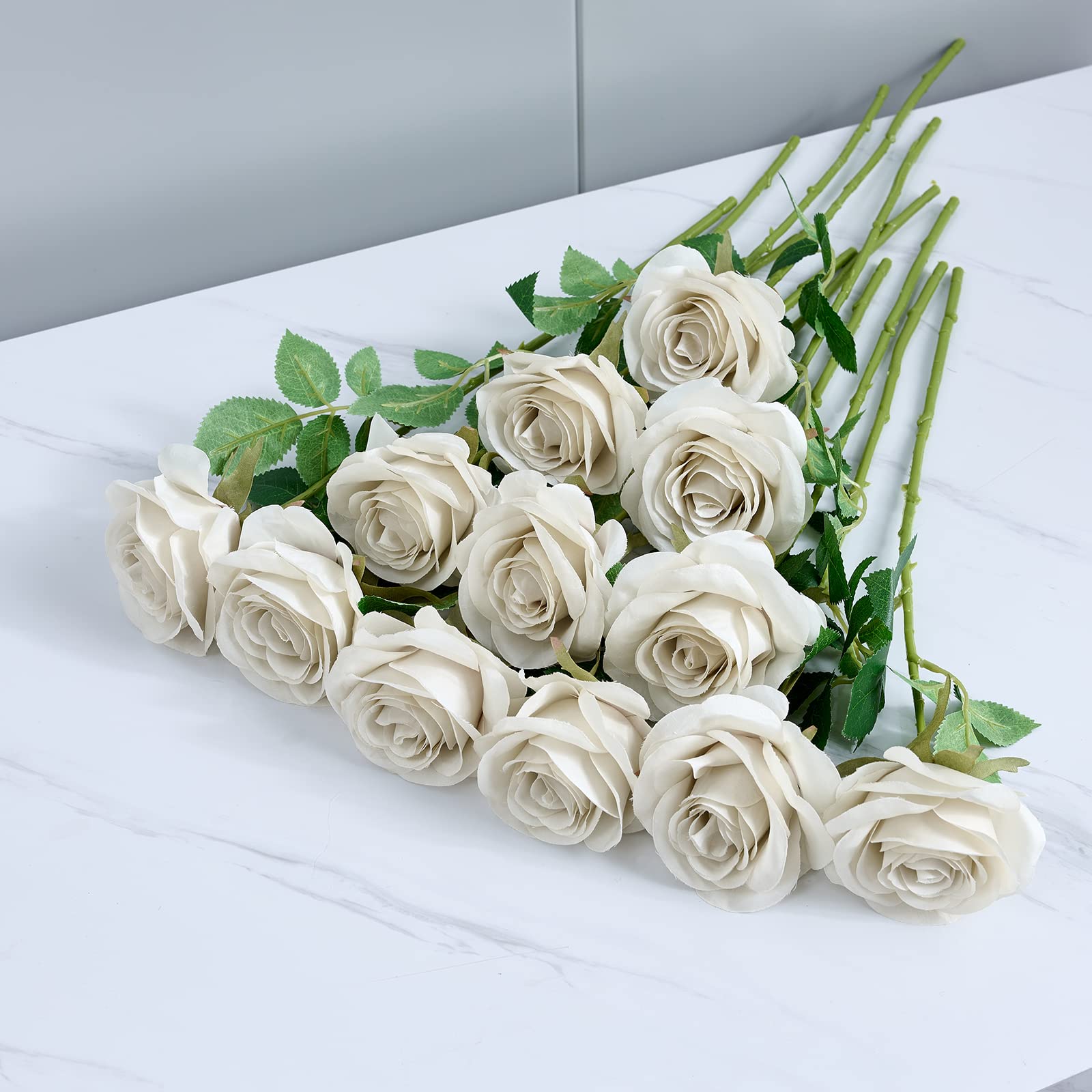 Helera 12Pcs Rose Artificial Flowers Fake Roses Nude Silk Roses Silk Flowers Rose With Long Stems For Wedding Home Party Centerp